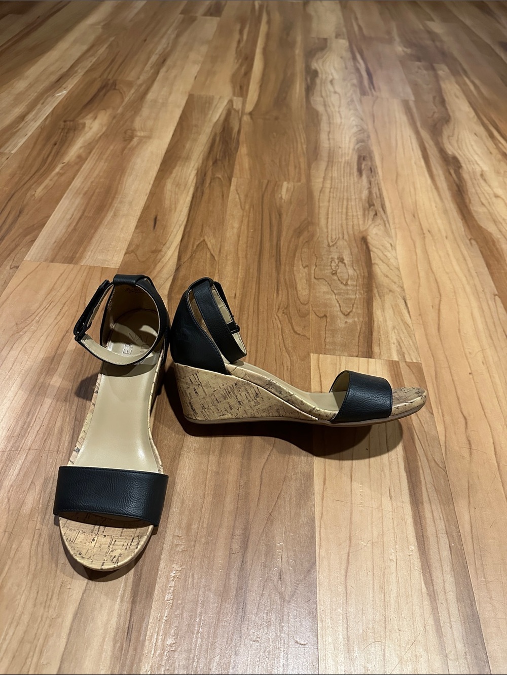 Naturalizer Black Cork Wedge Ankle-Strap Sandals